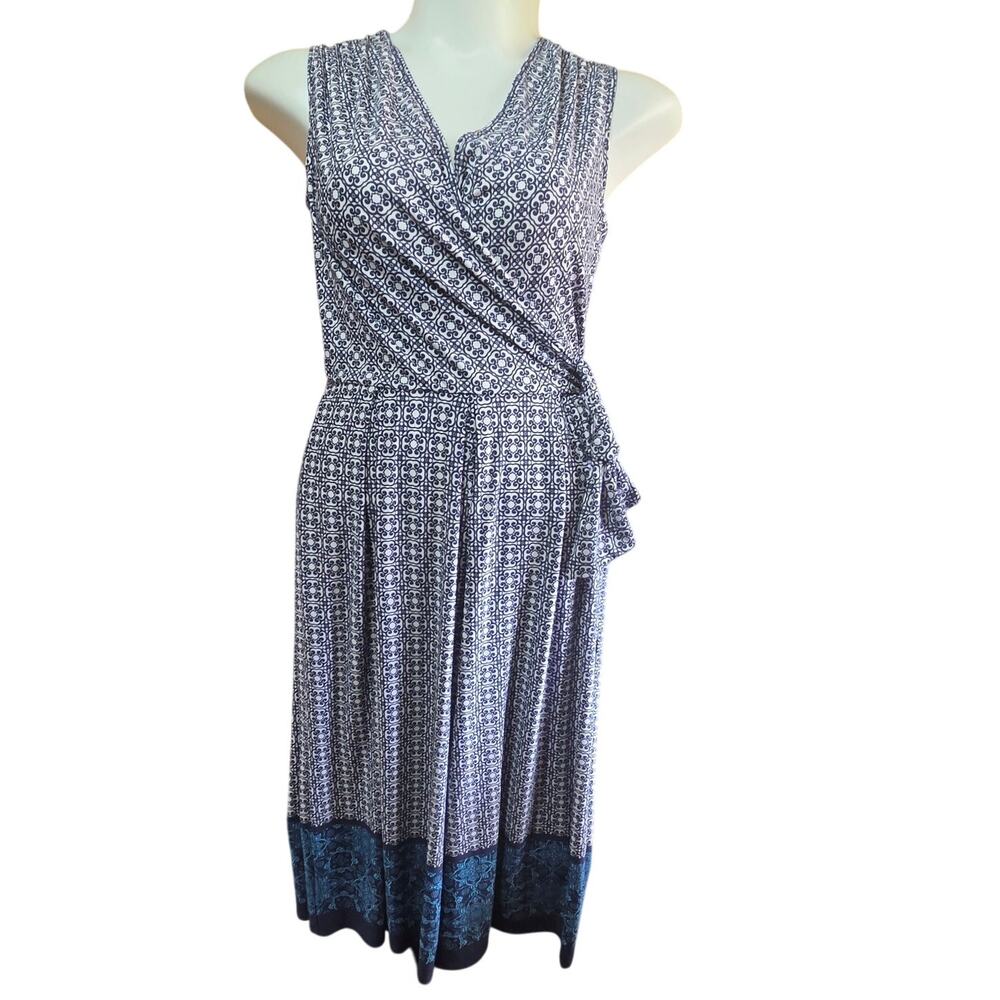 Blue Print Sleeveless V Neck Jumpsuit Size Medium